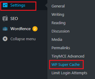 How to Add Caching Engine to WordPress Website - WP Super Cache Menu