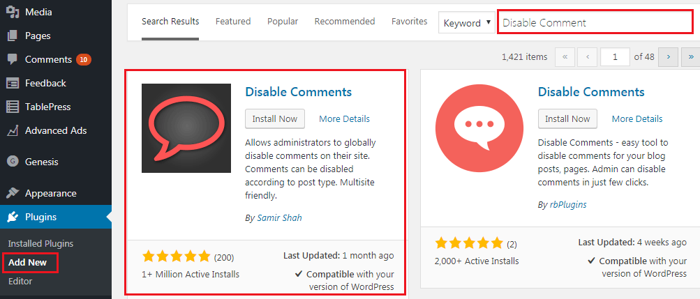 How to Disable Comments on WordPress - Disable Comments Plugin Instalation