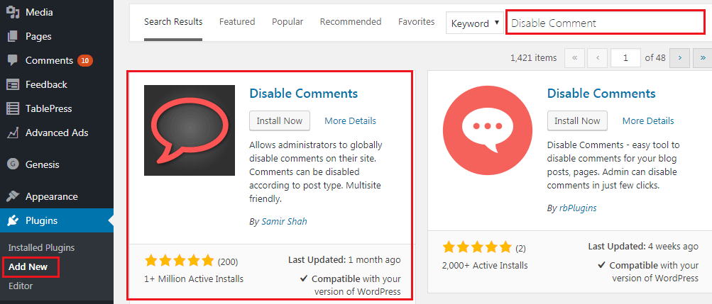 wordpress disable comments