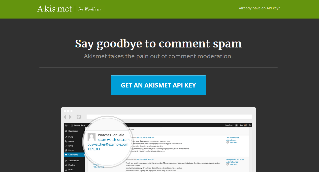 How to STOP Spam Submission on Your Blog - Get an Akismet API Key