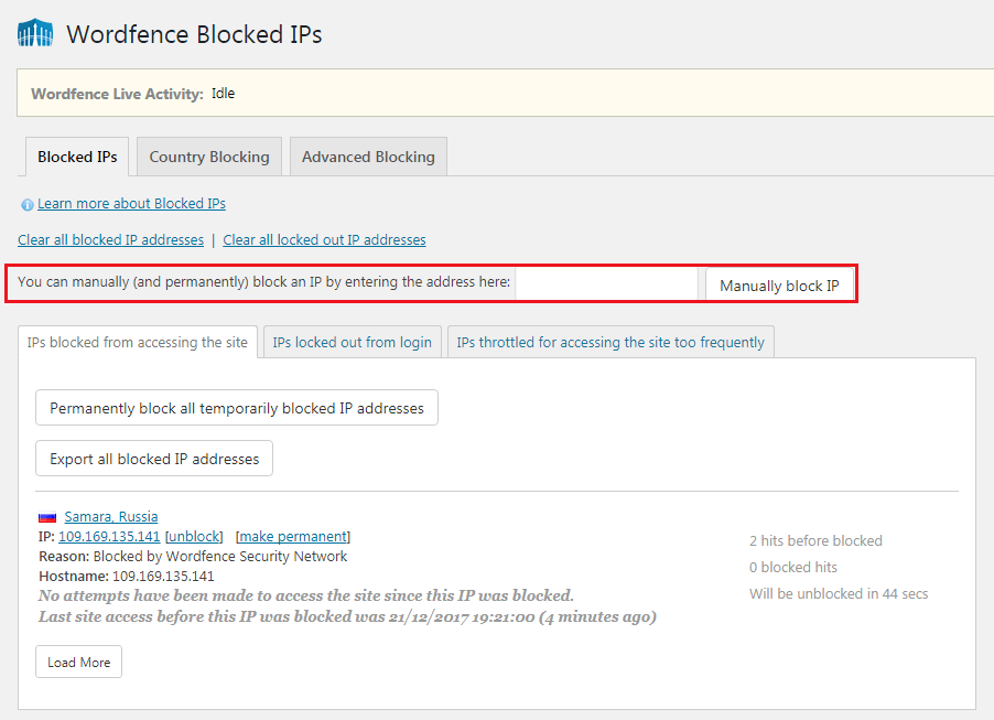 How to Secure Your WordPress Website - Wordfence Blocked IPs