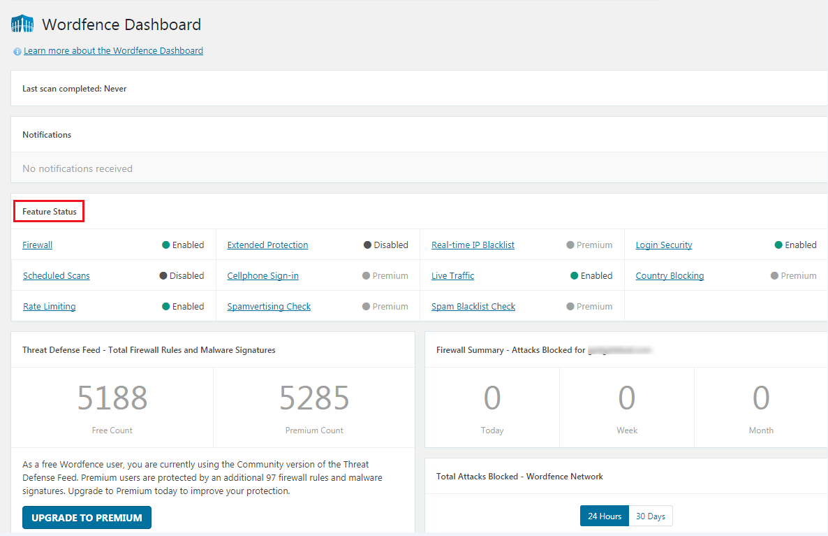 How to Secure Your WordPress Website - Wordfence Dashboard