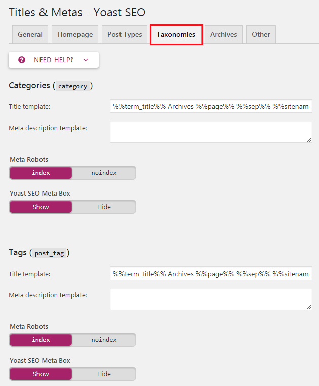 How to do WordPress SEO technically (OnPage Guide) Titles & Metas - Taxonomies