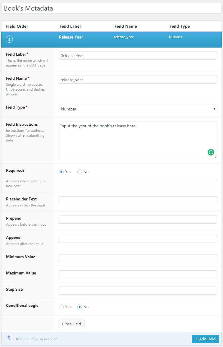 Adding First Custom Field