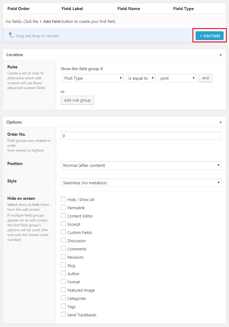 Creating A New Field Group Using Advanced Custom Fields