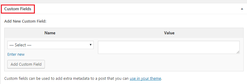 Default WordPress Custom Fields Option