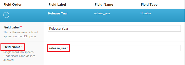 Field Name of Custom field