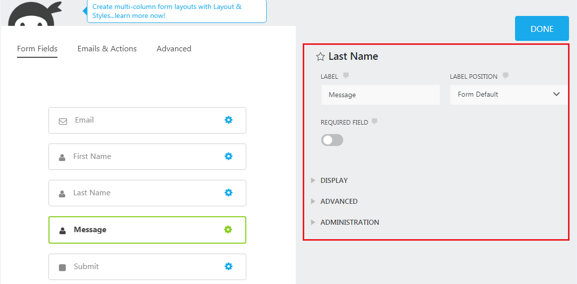 Fields Settings of Ninja Forms