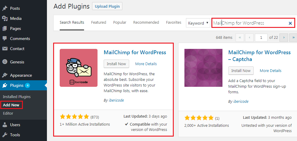 How to Add MailChimp Subscribe Form to WordPress - Plugin Instalation