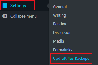 UpdraftPlus Plugin Menu