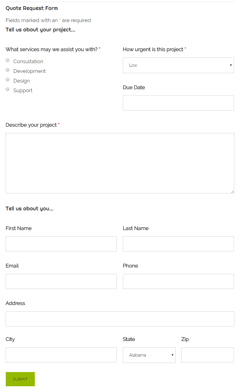 Quote Request Form Preview