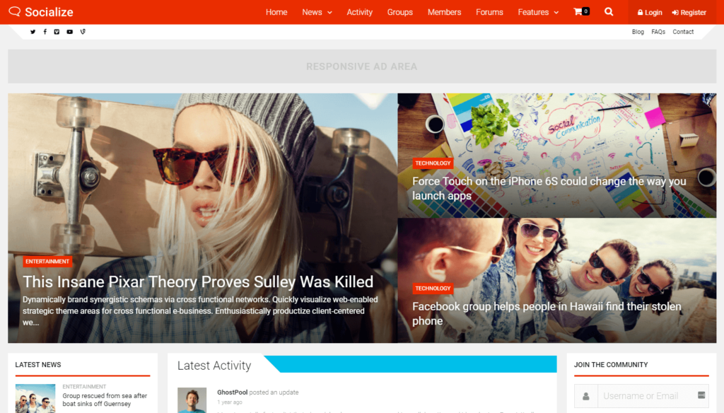 Socialize – Multi-Purpose BuddyPress Theme