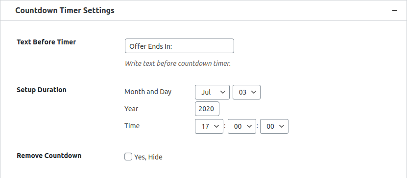 Countdown Timer Settings Option