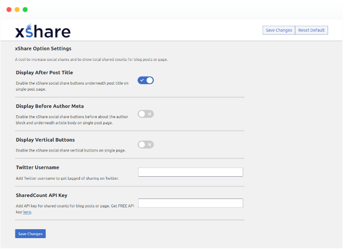 xShare Settings Page