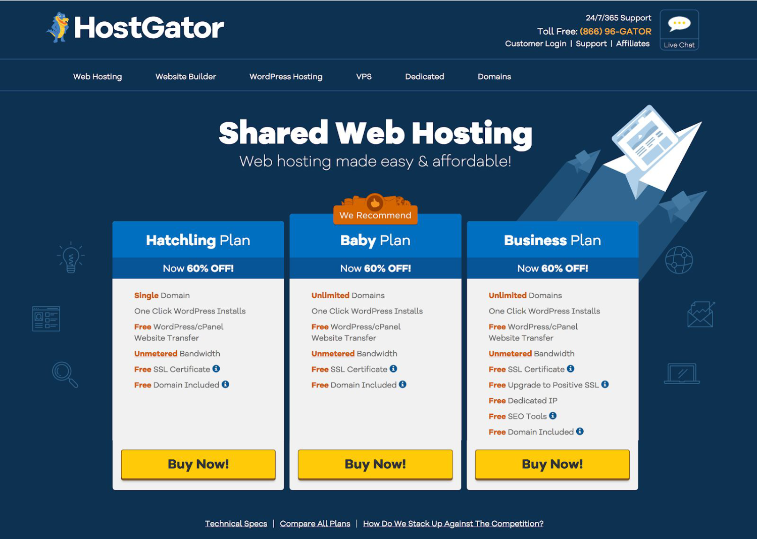 Hostgator Shared Web Hosting Plans