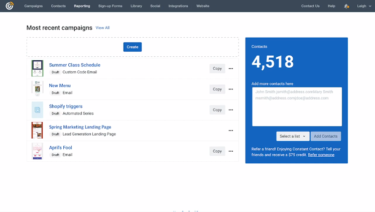 Constant Contact Screenshot