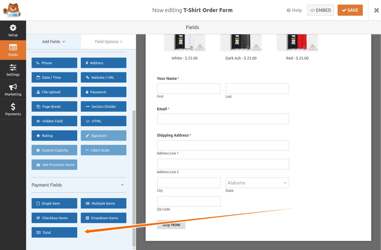 Add Total Field to the Order Form