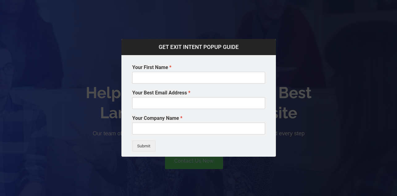 Exit Intent Popup Form