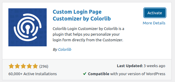 Active Colorlib Login Customizer