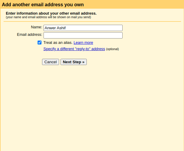 Add another email address Option