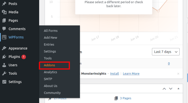 WPForms Addons In WordPress Dashboard