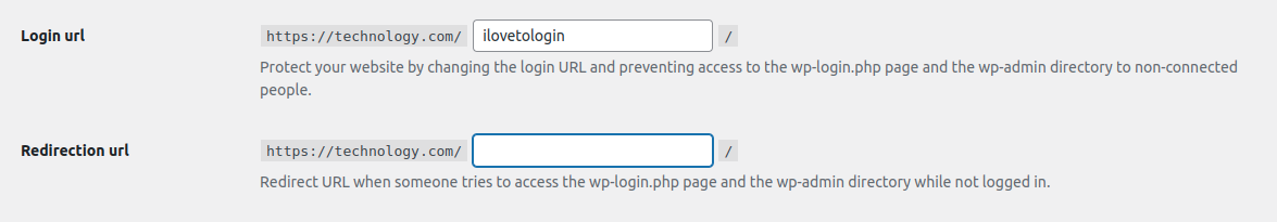 WPS Hide Login Redirect URL Settings