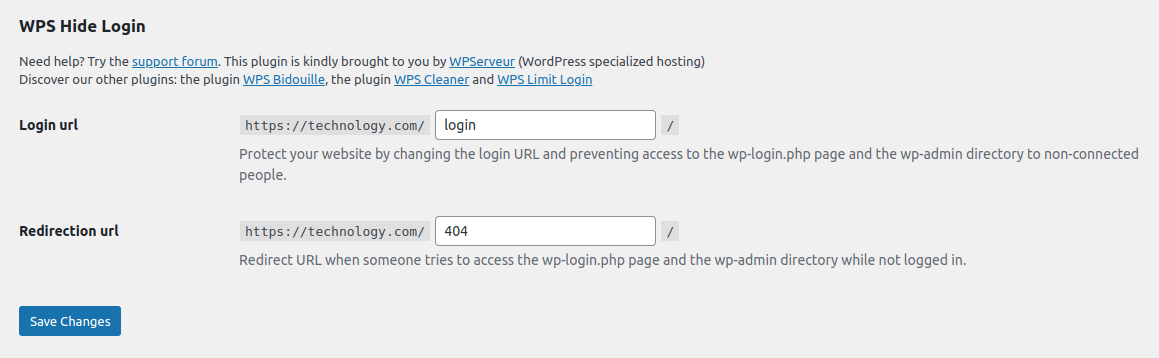 WPS Hide Login Settings