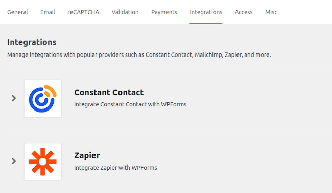 WPForms Integrations