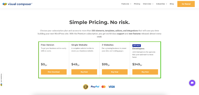 Visual Composer Pricing